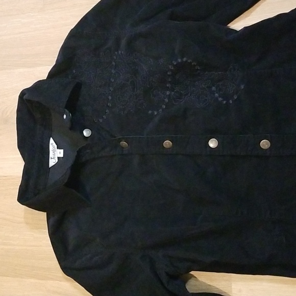 Jessica long sleeve black embroidered corduroy button down shirt size 10 EUC - Picture 7 of 12
